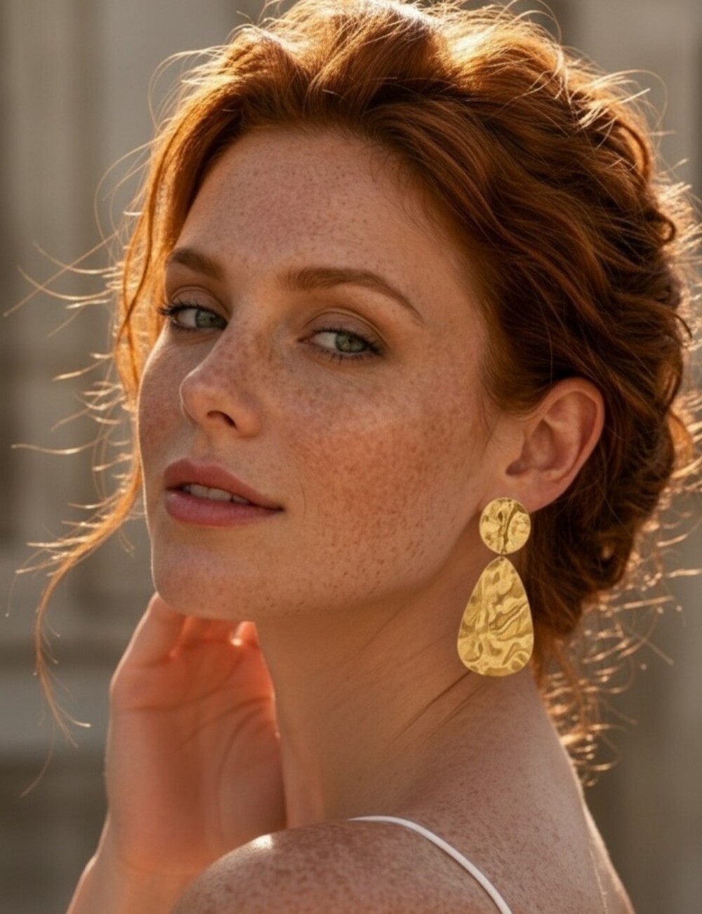 18k Gold Plated SS Hammered Teardrop Drop Earrings Bohemian Gold 2.8"